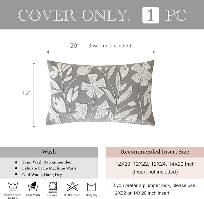 BlissBlush Grey Velvet Decorative Lumbar Throw Pillow Cover 12X20, Light Gray - Image 5