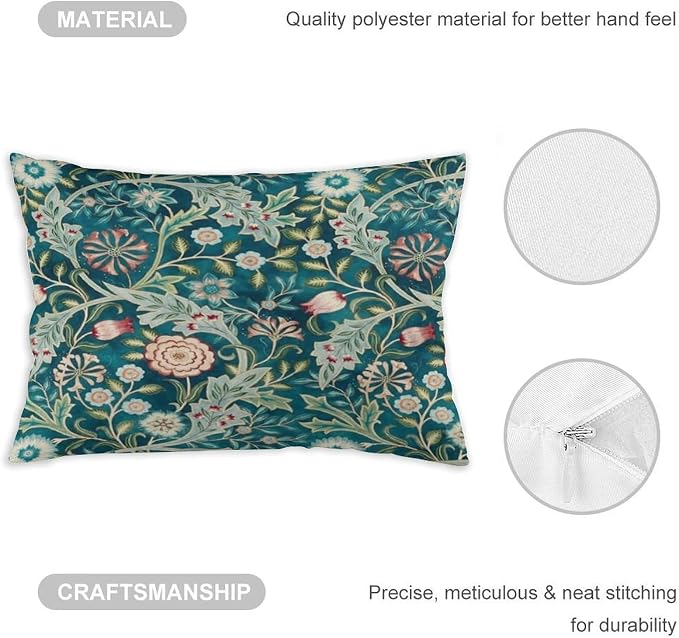 Teal Green Blue Vintage Floral Botanical William Morris Throw Pillow Covers - Image 3