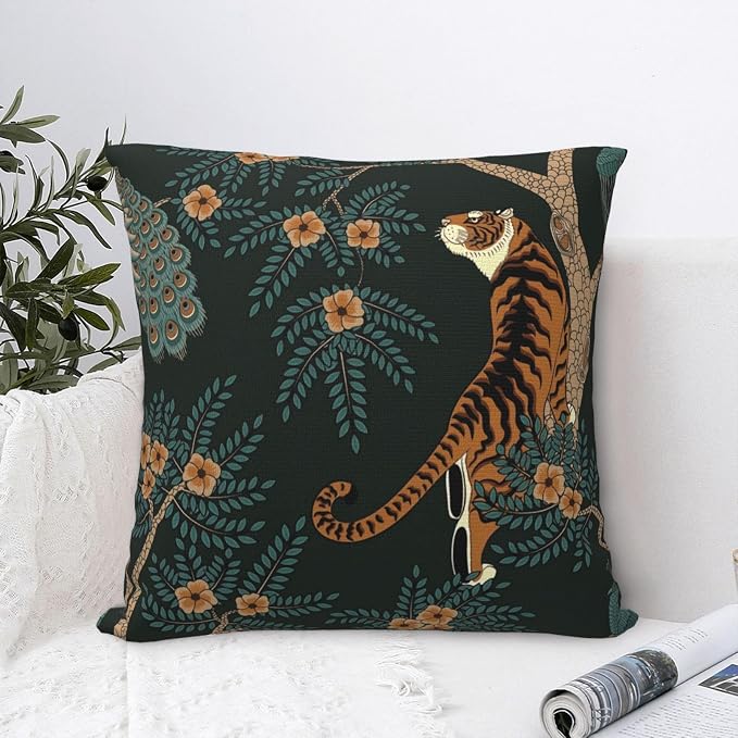 NBFKDO Pillow Cover, Tiger and Peacock Throw Pillow Case Modern Cushion Cover - Image 5