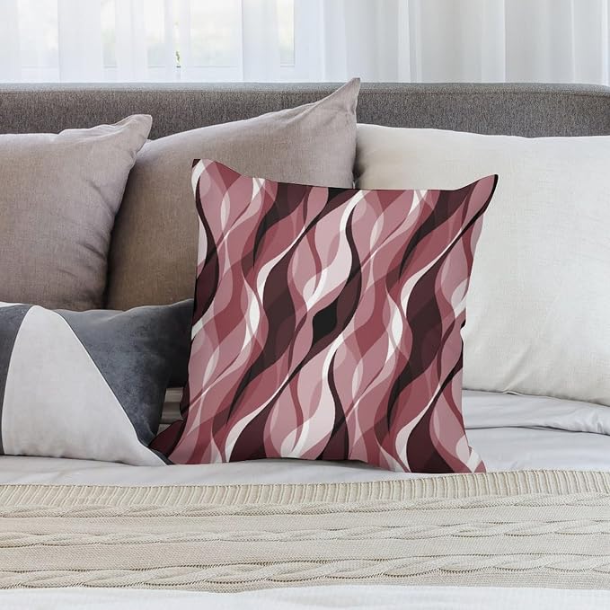 Burgundy Throw Pillow Covers Modern Abstract Ombre Burgundy Striped Decorations - Image 4