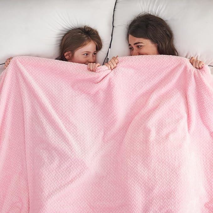 NEWCOSPLAY Super Soft Twin Blanket Pink Premium Silky Flannel Fleece Leaves - Image 2