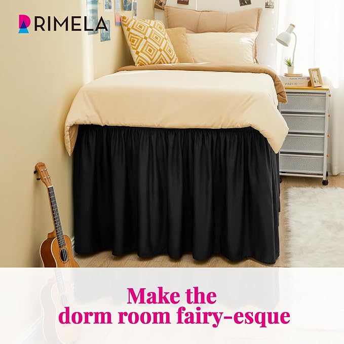 RIMELA Black Bed Skirt Twin 32 Inch Drop Silky Luxurious Fabric, Wrinkle and - Image 6
