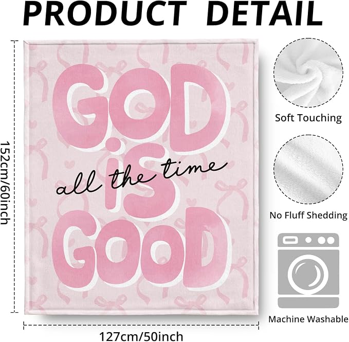Preppy Pink Christian Blanket, God is Good All The Time Bible Verse Throw - Image 3