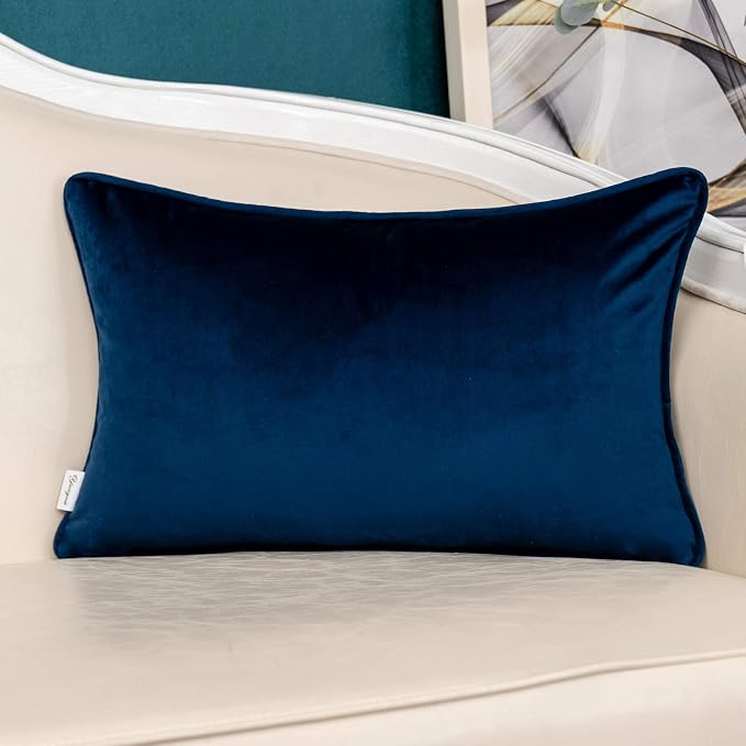 Yangest Navy Blue Striped Patchwork Throw Pillow Cover Gold Leather Cushion - Image 2