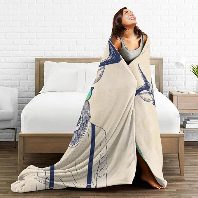 HGOD DESIGNS Deer Throw Blanket Deer Dressed up Like Cool Hipster Blanket Super - Image 5