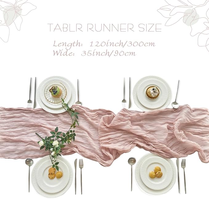 IVAPUPU 10 Pcs Cheesecloth Table Runner - 10ft Dusty Pink Boho Gauze Cheese - Image 3
