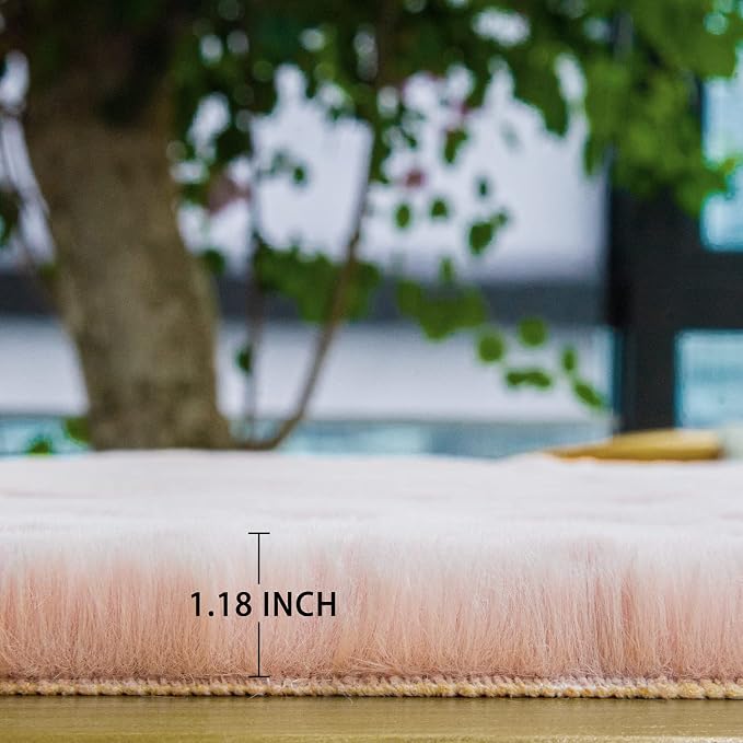 Pink Fluffy Round Rugs 6ft Large Circle Washable Faux Rabbit Shaggy Fur Rugs - Image 6