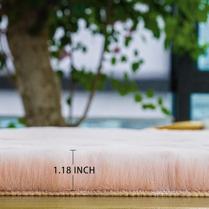 Pink Faux Fluffy Rabbit Fur Rug - Image 7
