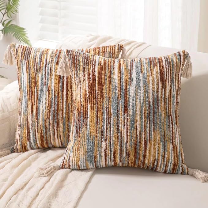 Boho Throw Pillow Covers 18x18 Set of 2 Woven Tufted Farmhouse Pillows Cover by Unknown
