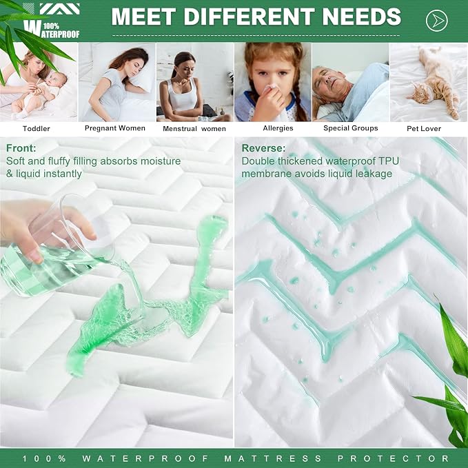 Unilibra Cal King Size Waterproof Mattress Pad Rayon Made from Bamboo, Quilted - Image 2