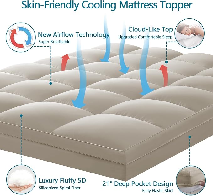 CHOKIT King Mattress Topper, Extra Thick Pillow Top Mattress Pad - Image 3