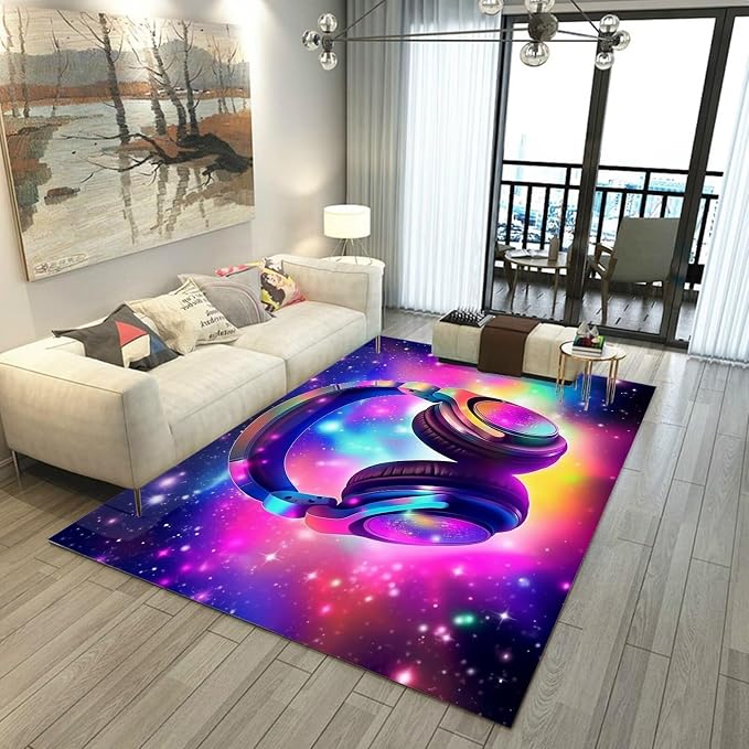 Galaxy Game Area Rug Music Headphone Rugs Colorful Throw Rug Non-Slip Carpet - Image 5