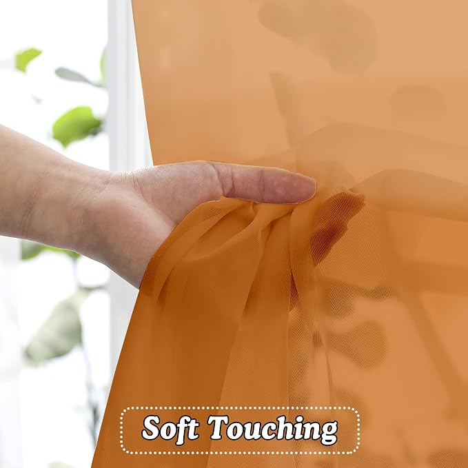 OVZME Sheer Orange Curtains 84 inch Length 2 Panels Set, Airy Soft-Touching Rod - Image 4