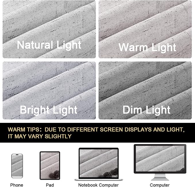 PrinceDeco Linen Texture Curtains Full Blackout Curtains 64 inch Long 2 Panels - Image 8