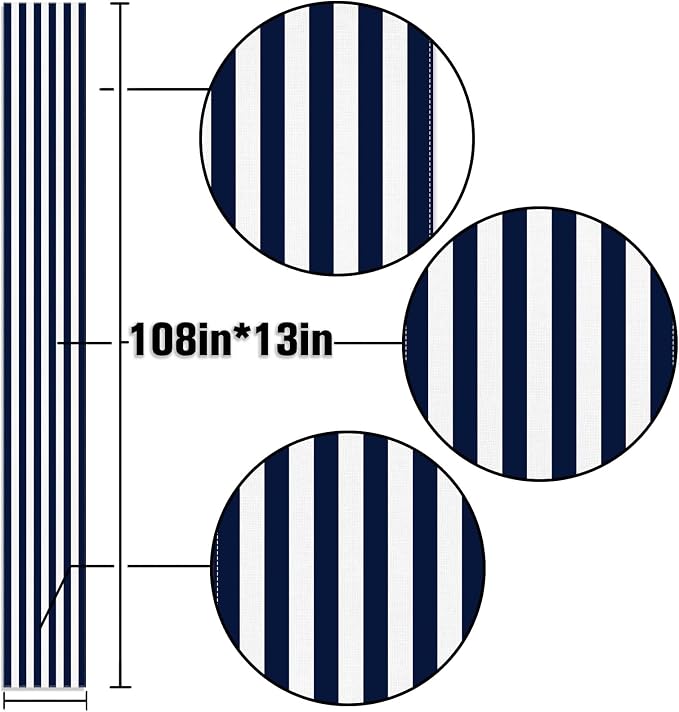 Navy Blue and White Striped Table Runner Nautical Theme Birthday Party - Image 3