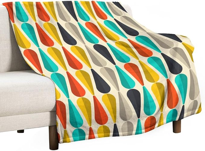 Mid Century Throw Blanket, Modern Drop Shape Retro Colors Boho Orange Teal by JanJCurt