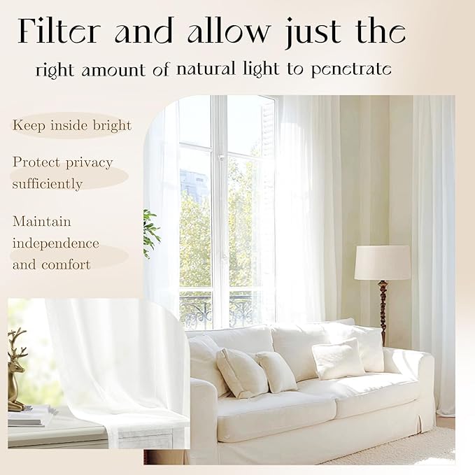 Dreaming Casa White Sheer Curtains 84 Inches Long, Rod Pocket & Back Tab Light - Image 3