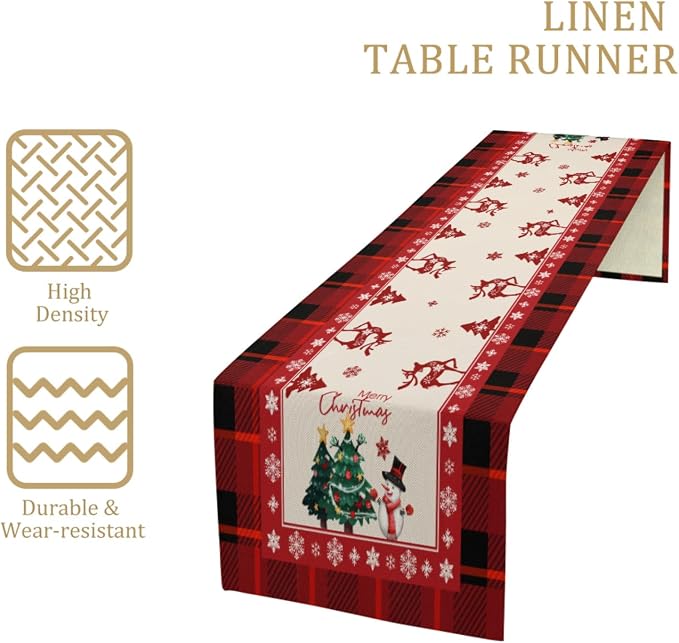 Merry Christmas Table Runner, Snowman Deer Elk Christmas Tree Table Runners - Image 3