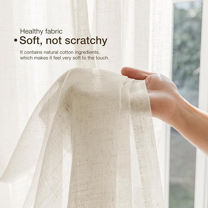 Anmao Natural Linen Curtains for Living Room 80 Inch Length 2 Panels Set - Image 6