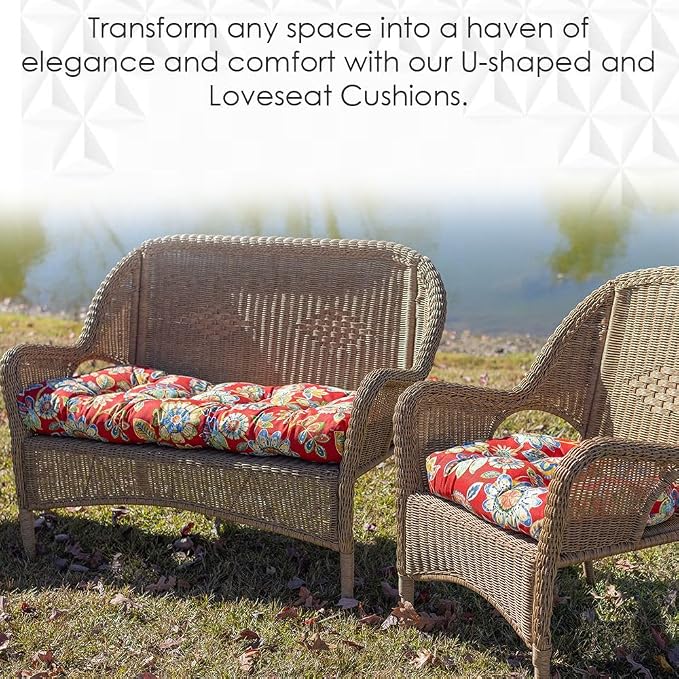 RSH DECOR: Tufted U-Shape Wicker Seat Cushions Set of 2 | 19” x 19” | - Image 4