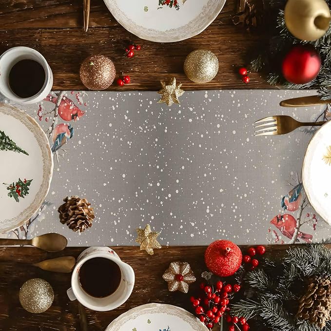 Christmas Table Runner, 16x72 Inch, Snowman Family Table Runners Pine Tree Snow - Image 3