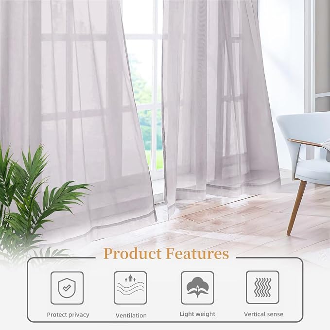 Sheer Curtains 72 Inches Long 2 Panels, Rod Pocket Short Curtain - Image 6