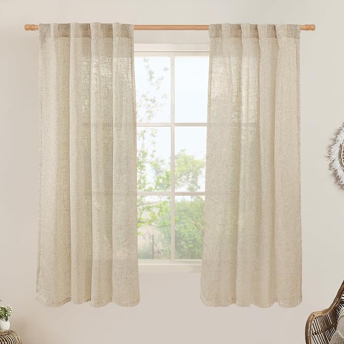 LAMIT Natural Linen Semi Sheer Curtains 63 Inch by LAMIT