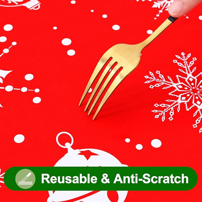 Smiry Plastic Christmas Tablecloth, Snowflake Wipeable Flannel Backed Vinyl - Image 5