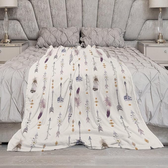 Boho Tribe Blanket, Bohemian Aztec Ethnic Tribe Native Tribal Arrows Feathers - Image 7