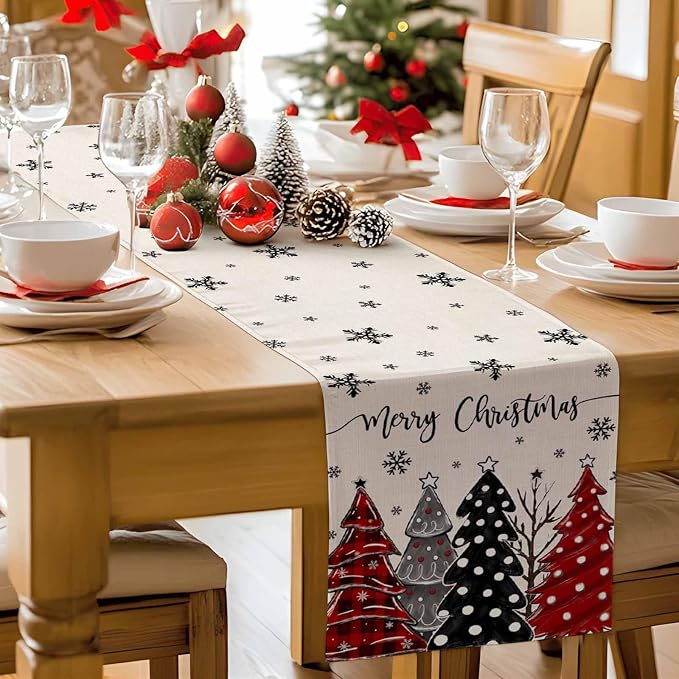 Christmas Tree Table Runner, 13x90 Inch, Merry Christmas Linen Table Runners - Image 7
