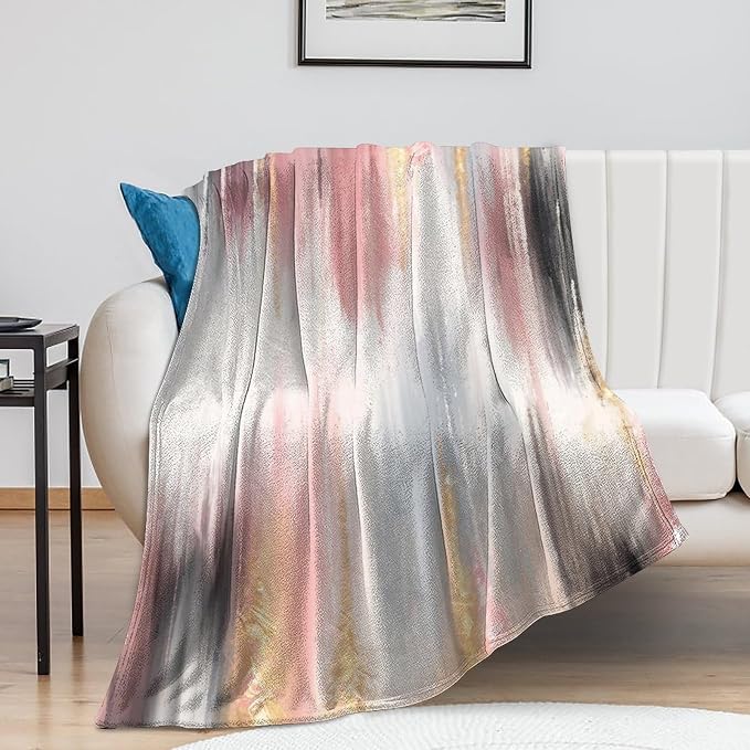 Fashion Gradient Blanket, Modern Art Baroque Gold Grey Pink Painting Strokes by Unknown