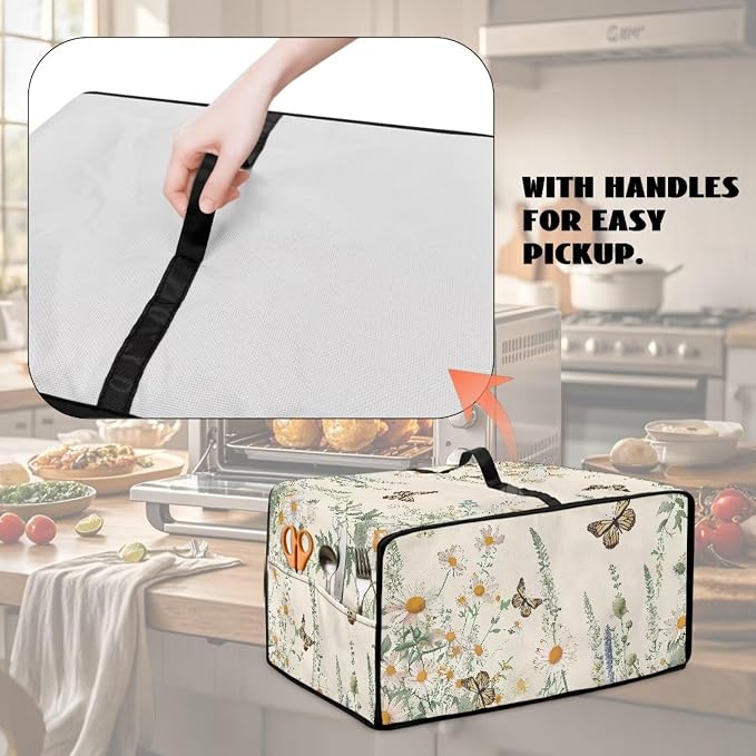 Butterfly Daisy Floral Print Microwave Oven Dust Cover Dust-Proof Heavy Duty - Image 5
