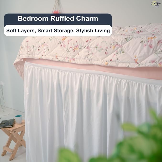Cottington Lane Extra Long Ruffled College Dorm Bed Skirt 32 Inch Drop - Image 4