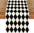 Artoid Mode Black Beige Diamond Plaid Table Runner, Seasonal Halloween Party by ArtoidMode