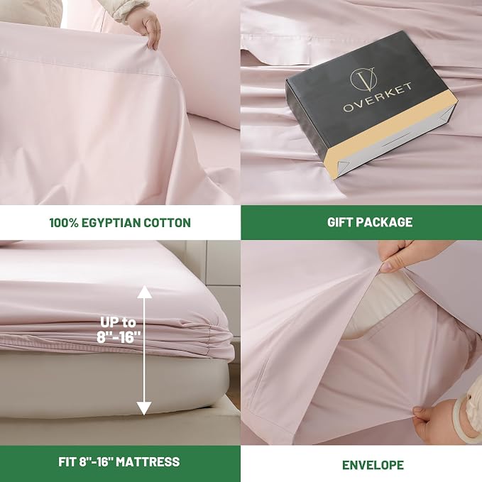 100% Egyptian Cotton Sheets Cal King Sheet Set 4PCS 1000 Thread Count Sateen - Image 4