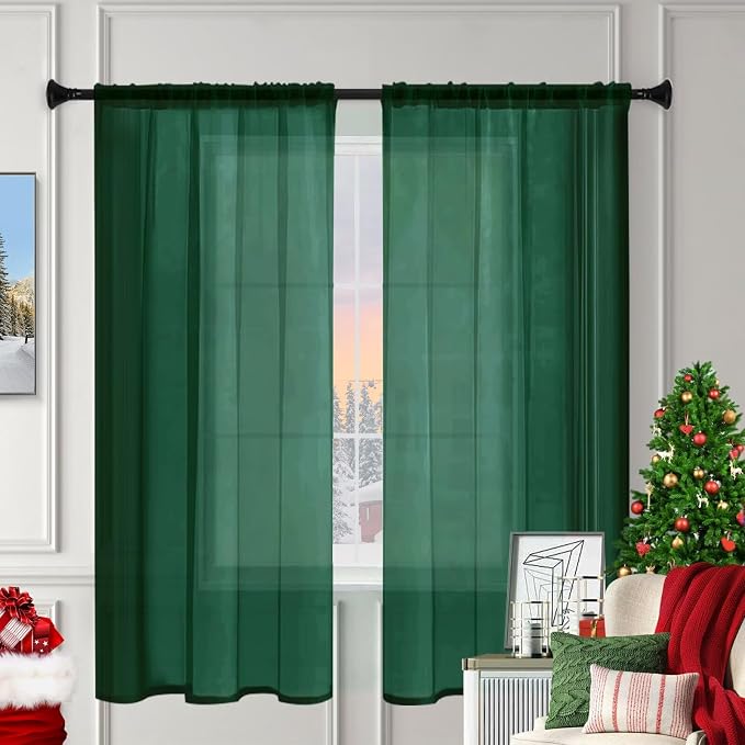 Sheer Curtains 72 Inches Long 2 Panels, Rod Pocket Short Curtain - Image 3