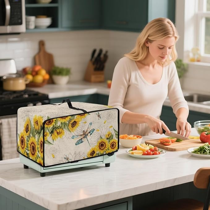 Dragonfly Sunflower Print Microwave Oven Cover Dust-Proof Microwave Toaster - Image 3