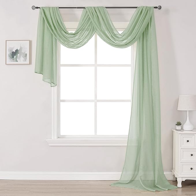 DONREN Sage Green Semi-Sheer Window Valance by DONREN