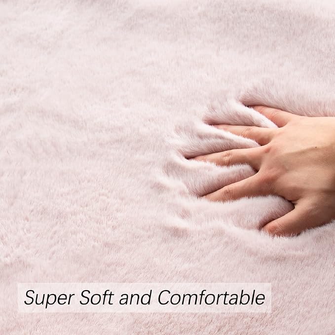 Pink Fuzzy Faux Washable Fluffy Fur Area Rugs - Image 4