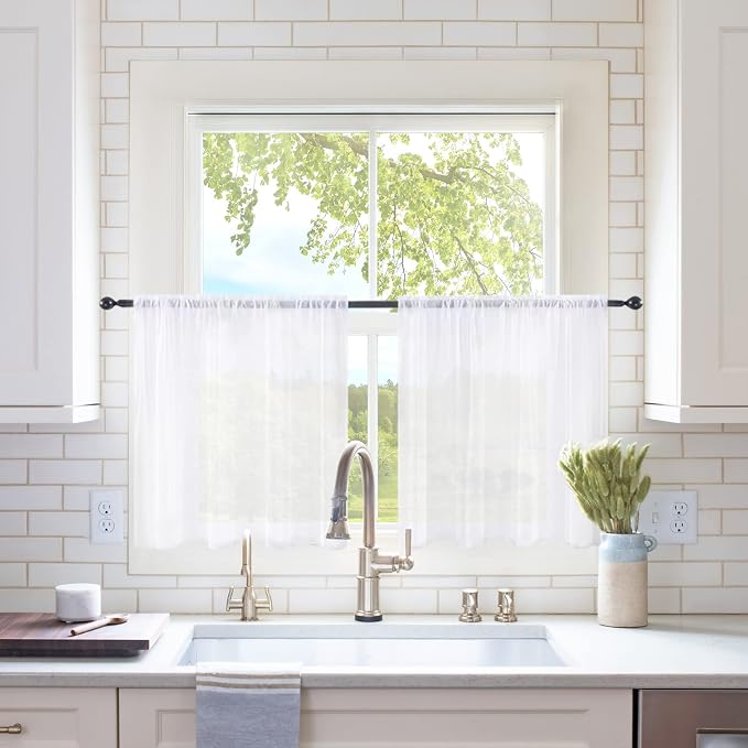 MIULEE 2 Panels Kitchen Tiers Half Window Sheer Curtains Rod Pocket Voile Drapes by MIULEE
