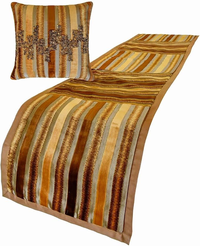 The HomeCentric King/Queen/Twin Gold & Brown Decorative King 90"x18" Bed Runner - Image 2