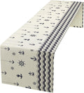 Nautical Table Runner, Anchor Sailboat Rudder Navy Wavy Stripes Ocean Waves by Unknown