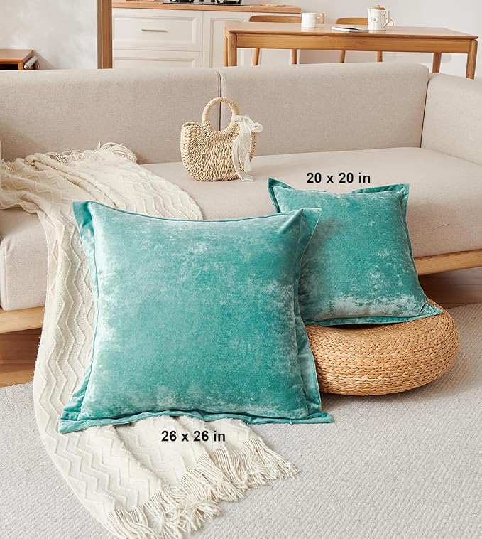 Luxurious Velvet Euro Shams Decorative Throw Pillow Covers 26x26 Set of 2 Solid - Image 4