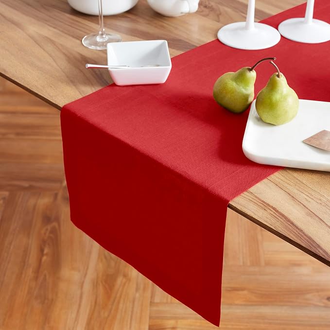 Solino Home 100% Pure Linen Red Table Runner 36 Inches - Image 2