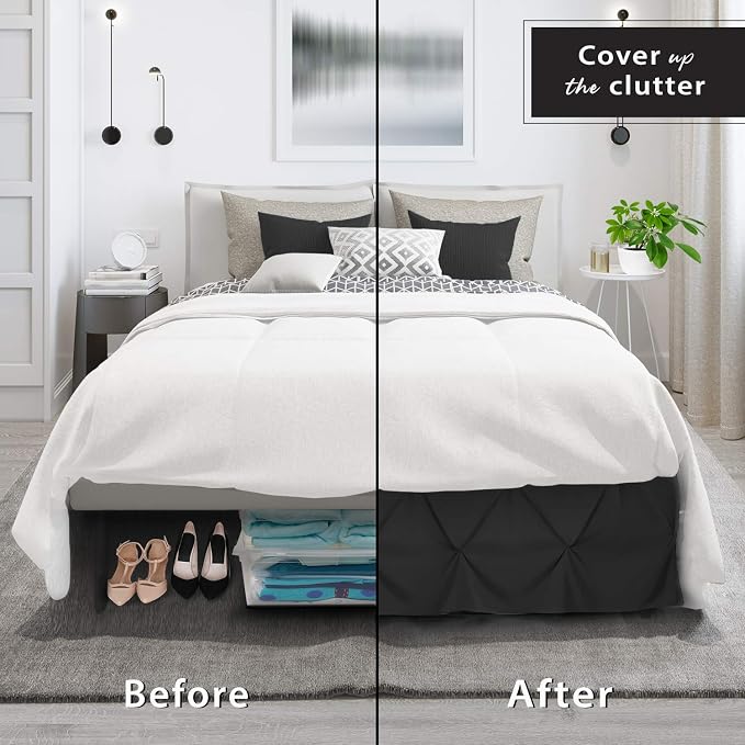 Nestl Black Bed Skirt Queen Size, Pinch Pleat Queen Bed Skirt, Hotel Quality - Image 4