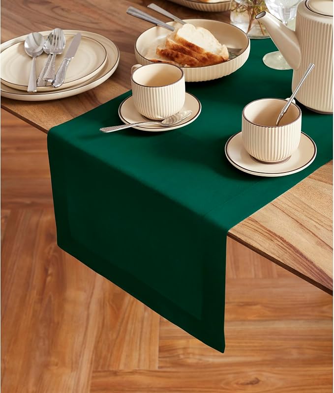 Solino Home 100% Pure Linen Green Table Runner 90 Inches - Image 2
