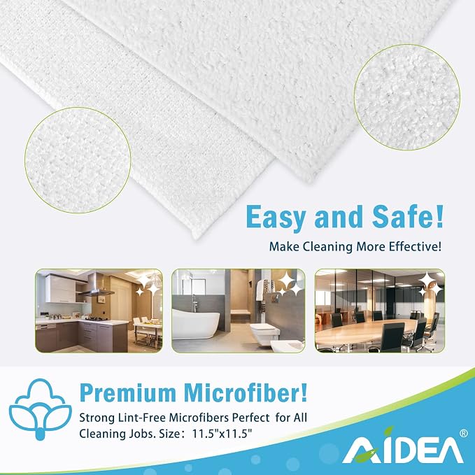 AIDEA Microfiber Cleaning Cloth White 50PK, Cleaning Rags, Lint Free Microfiber - Image 6