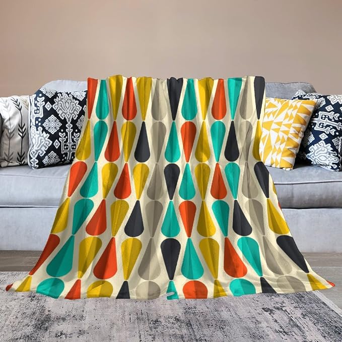 Mid Century Throw Blanket, Modern Drop Shape Retro Colors Boho Orange Teal - Image 6