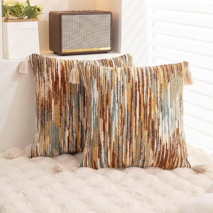 Boho Throw Pillow Covers 18x18 Set of 2 Woven Tufted Farmhouse Pillows Cover - Image 4