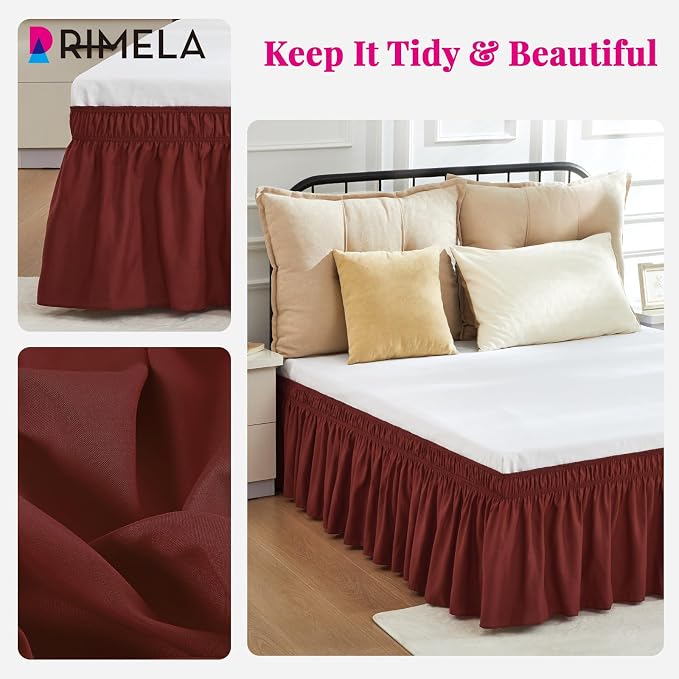 RIMELA Wine Red Bed Skirt Queen Size 15 Inch Drop, Elastic Bed Skirting - Image 4